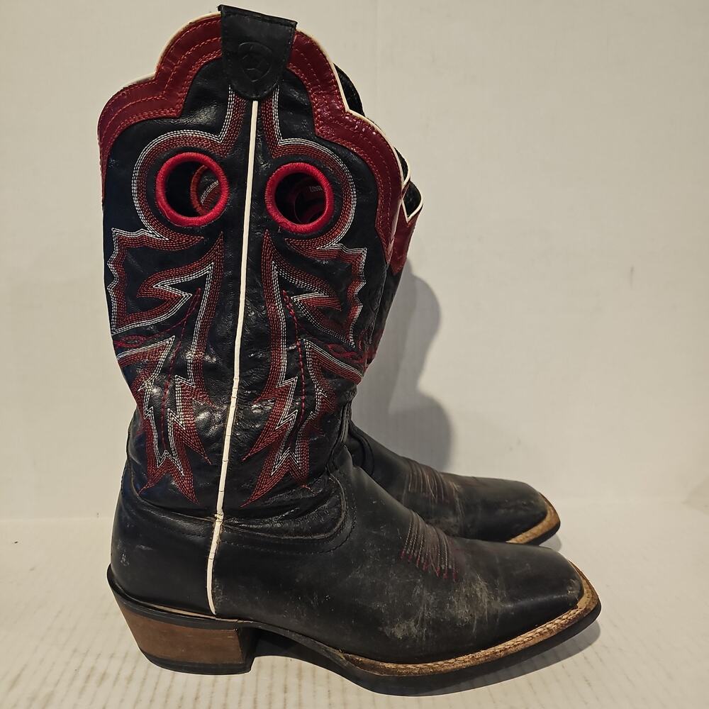 Ariat Wildstock Black Leather Square Toe Western Cowboy Boots - Mens 9 D